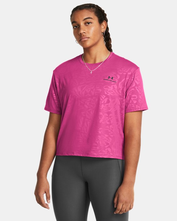 Women's UA Vanish Energy Emboss Crop Short Sleeve, Pink, pdpMainDesktop image number 0